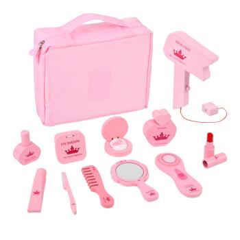 360Home Kinderspielzeug Rosa Kosmetiktasche Kosmetikkoffer Set aus Holz